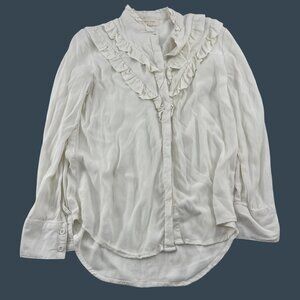 Mello Day White‎ Ruffle Blouse Small Long Sleeve Button Down Womens Top